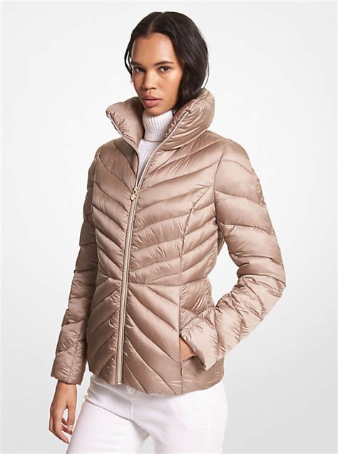 michael kors logo quilted ciré packable puffer jacket|Michael Kors lightweight puffer jacket.